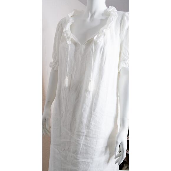 ALEX MILL 'Regan' White Linen Ruffle Collar Midi Dress with Belt MEDIUM - Picture 5 of 10
